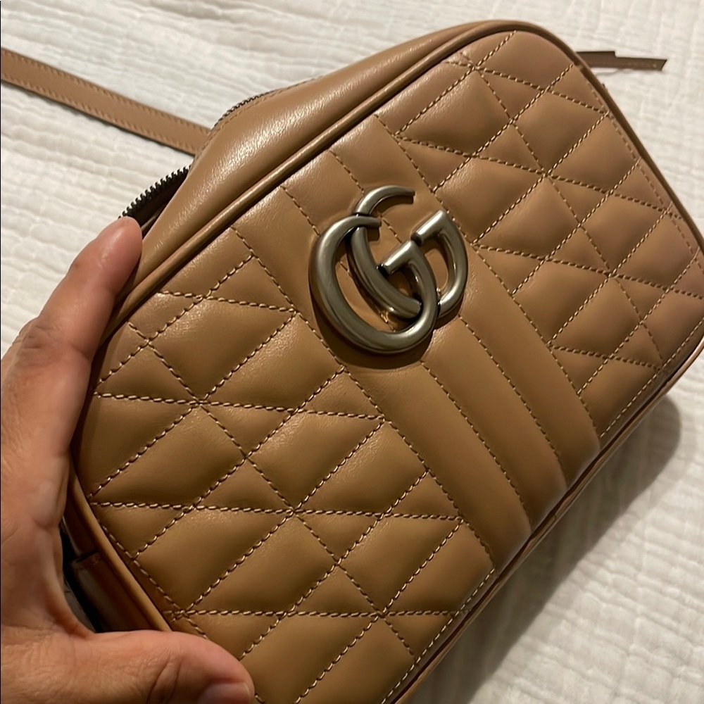 Tan Quilted Crossbody Bag